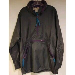 EMS Eastern Mountain Sports Pullover Windbreaker Jacket Packable Gray Mens Large